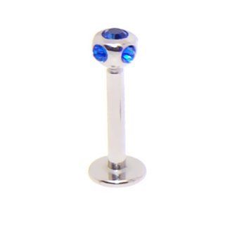 Surgical Steel Labret/Monroe with 5 Blue Gem 4mm Balls 14GA 3/8": Labret Body Piercing Barbells: Jewelry