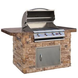 Cal Flame 6 ft. Stone Grill Island with Bar Depth Top and 4 Burner Stainless Steel Propane Gas Grill LBK 610 S O H