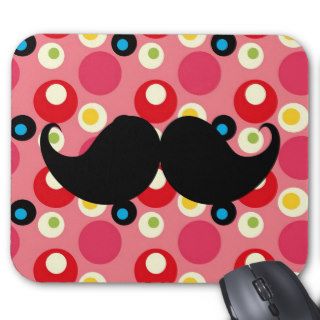Fun Retro Mustache on 70s Colorful Background Mousepads