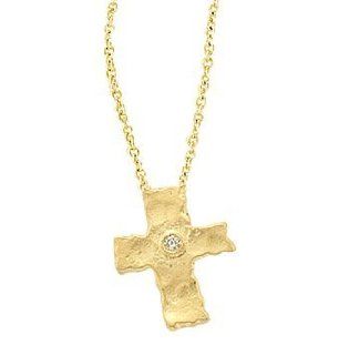Meira T 14K Yellow Gold & Diamond Byzantine Style Cross Necklace   Hammered Gold: Chain Necklaces: Jewelry