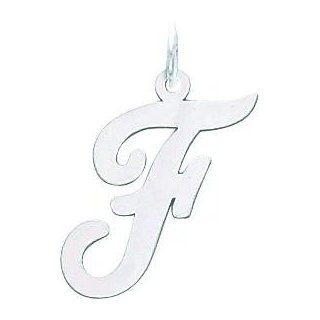14K White Gold Large Script Initial Letter F Charm: Jewelry