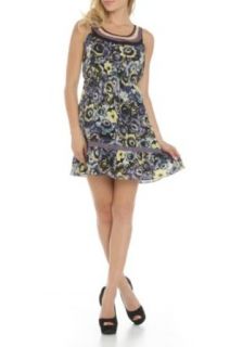 247 Frenzy Sleeveless Floral Print Dress   Purple (Small) at  Womens Clothing store: