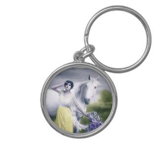 victorian girl with white horse key chain