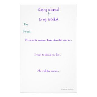 Year end teacher thank you note stationery