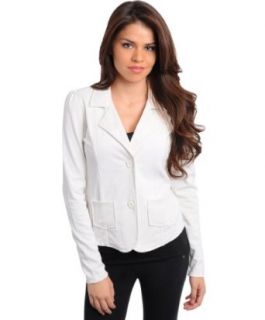 247 Frenzy Double Button Blazer Jacket with Bottom Patch Front Pockets   Ivory (Small) at  Womens Clothing store: Blazers And Sports Jackets