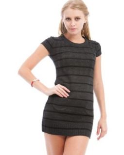 247 Frenzy Cable Knit Striped Sweater Dress   Black Grey (Large) at  Womens Clothing store