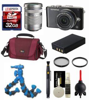 Olympus E PL3 Digital Camera (Black) + Olympus Lens 17mm + Olympus Lens 40 150mm + Battery + Lowepro Bag + Filters + 32GB Kit : Micro Four Thirds Digital Cameras : Camera & Photo