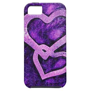 2 Purple Hearts on Faux Leather with Glitter Stars iPhone 5 Covers