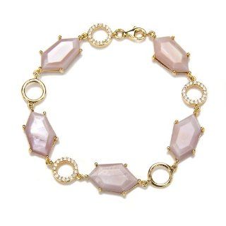 Pink Mother of Pearl Bracelet with White CZ 7.5": Bangle Bracelets: Jewelry