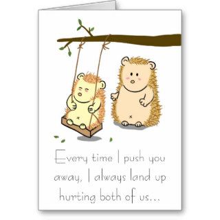 Cute Hedgehog couple on Tree Swing Apology Card