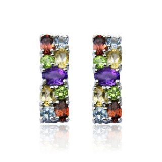 Sterling Silver Multi Gemstone Post Earrings: Jewelry