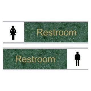 Restroom Gold on Verde Engraved Sign EGRE 546 SLIDE GLDonVerde : Business And Store Signs : Office Products