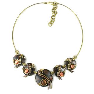 Handcrafted Peach Tiger Eye Swirl Brass Necklace (South Africa) Global Crafts Necklaces