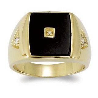 Mens 18K Gold Over Sterling Genuine Black Onyx & Diamond Ring Size 12: Jewelry Products: Jewelry