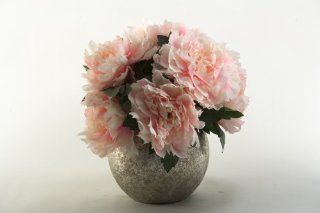 D&W Silks Pink Peony Bouquet In Silver Ball Planter   Artificial Mixed Flower Arrangements