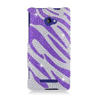 Eagle Cell PDHTC6990S326 RingBling Brilliant Diamond Case for HTC Windows Phone 8X   Retail Packaging   Purple Zebra: Cell Phones & Accessories