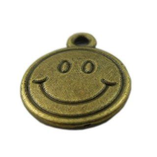 Antique Style Bronze Tone Round Smile Smiley Face Charm Pendants 50pcs: Jewelry
