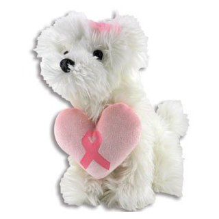 9" PINK RIBBON Heart Pillow Mitsy Dog in White/BREAST CANCER/HOPE/Plush: Everything Else