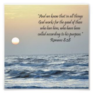Ocean Sunrise Romans 8:28 Scripture Print Photo Art