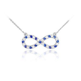 14k White Gold Clear & Blue CZ Infinity Necklace (22 Inches): Pendant Necklaces: Jewelry