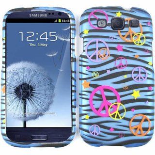 Cell Armor I747 SNAP TE321 S Snap On Case for Samsung Galaxy SIII   Retail Packaging   Transparent Design, Colorful Peace Signs on Blue Zebra: Cell Phones & Accessories