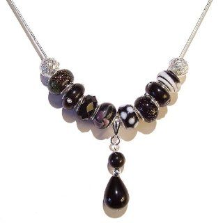 The Black Cat Jewellery Store Pandora / Troll Style Necklace   Black w/ Black Obsidian 16": Jewelry
