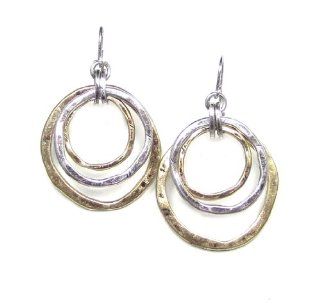 Lizou Collection Two Tone Hammered Texture Multi Hoop Dangle Earrings: Silver And Gold Tone Hoop Earrings: Jewelry