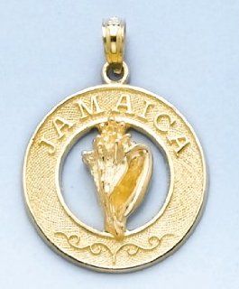 Gold Charm Jamaica On Round Frame With Conch Shell Center: Jewelry