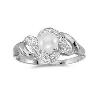10k White Gold Pearl And Diamond Swirl Ring: Jewelry