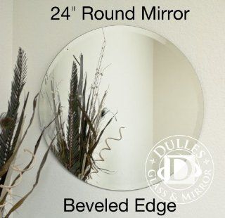 Frameless Beveled Mirror: Round Shape, 24", 1/4" Thick Glass Mirror with Hooks   Wall Mounted Mirrors
