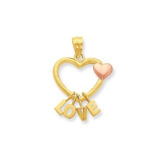 Dangling Love Heart Pendant in 14 Karat Two tone Gold: Jewelry