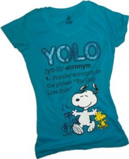 YOLO Dictionary Definition    Snoopy    Peanuts Crop Sleeve Fitted Juniors T Shirt, Large: Clothing