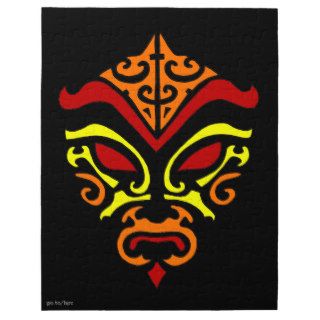 Tribal Tattoo Style Fiery Demonic Kabuki Mask Jigsaw Puzzles