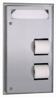 Bobrick 347 ClassicSeries 304 Stainless Steel Partition Mounted Seat Cover and Toilet Tissue Dispenser, Satin Finish, 17 3/16" Width x 30 5/8" Height