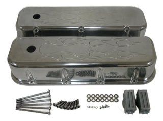 1965 95 Chevy Big Block 396 427 454 502 Tall Polished Aluminum Valve Covers   Flamed Automotive