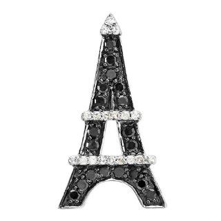 0.50 Carat (ctw) 10K White Gold Round Black & White Diamond Eiffel Tower Pendant 1/2 CT: Pendant Slides: Jewelry