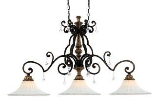 Quoizel MQ353HL Marquette 3 Light Chandelier with Mottled Amber Scavo Glass Shades and Multifaceted Crystal Drops, Heirloom    