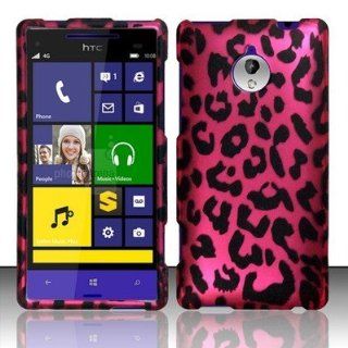 HOT PINK LEOPARD HARD PLASTIC COVER PHONE CASE FOR HTC 8XT SPRINT + SCREEN GUARD [In Casesity Retail Packaging] 