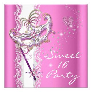 Masquerade Sweet Sixteen Sweet 16 Pink White Lace Custom Announcement