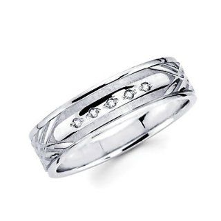 .05ct Diamond 14k White Gold Mens Matching Wedding Ring Band (H I Color, I1 Clarity): Jewelry