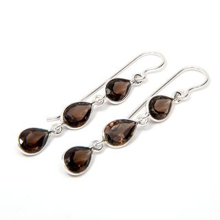 Handmade Silverplate Faceted Smoky Quartz Earrings (India) Earrings