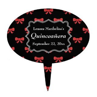 Black and Red Bows Pattern Print Quinceanera Cake Pick