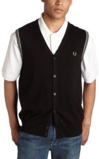 Fred Perry Men's Button Through Sweater Vest, Black, XX Large at  Mens Clothing store