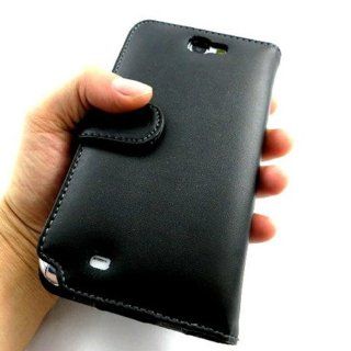 Likeeb Wallet Genuine Real Leather Case Cover for Samsung Galaxy Note 2 N7100 Black: Cell Phones & Accessories