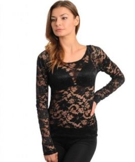 Oh My JulianFlack Floral Lace Round Neck Long Sleeve blouse top t shirt at  Womens Clothing store