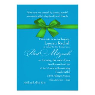 Any Color Background with Green Printed Bow Invitations