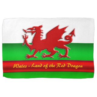 Wales   Home of the Red Dragon, metallic effect Hand Towels