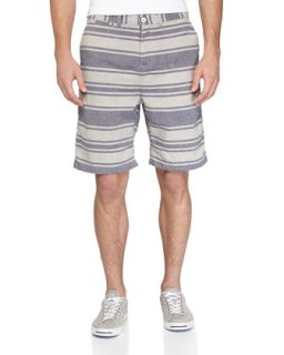 Striped Twill Shorts, Indigo