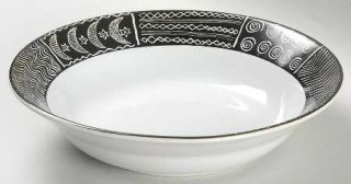 Sakura Batik Coupe Soup Bowl, Fine China Dinnerware   Black Rim W/White   Design