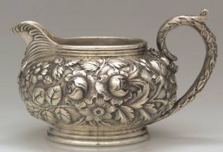 Kirk Stieff Repousse Full Chased/Hand Chased Creamer   Strlg, Hollo,Floral Hand